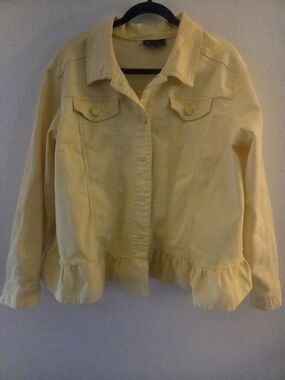 DG2 by Diane Gilman Light Yellow Ruffle-Hem Jean Jacket